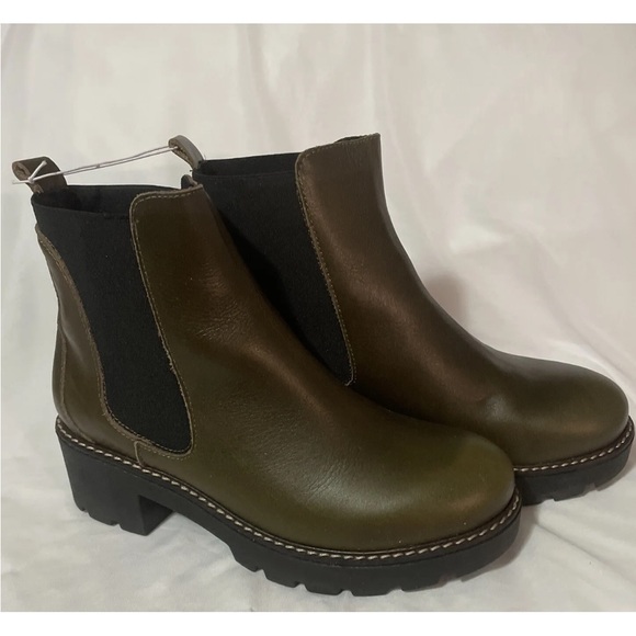 Anthropologie Chelsea ankle booties block chunky heel dark green nwob size 37 - Picture 1 of 10
